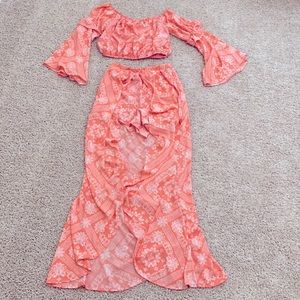 Two Piece Coral Crop Top / Skirt